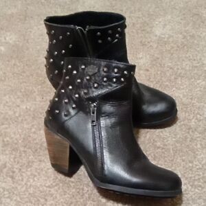 Black Studded Harley Davidson Ankle Boots